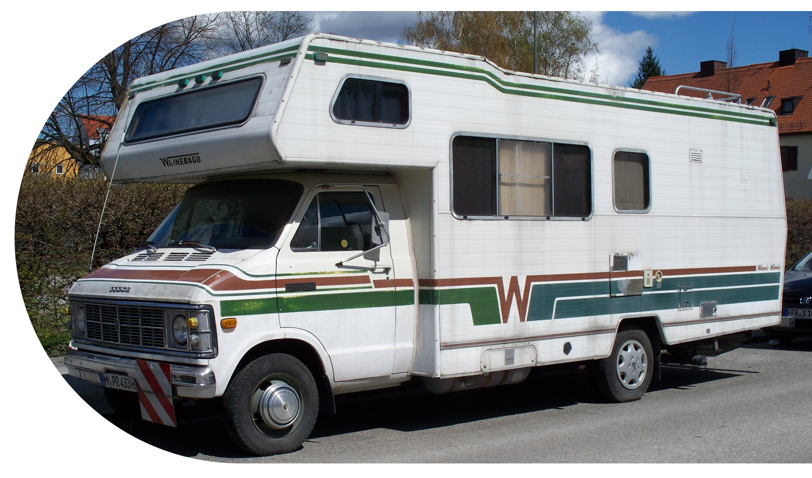 Motorhome with mountains in background